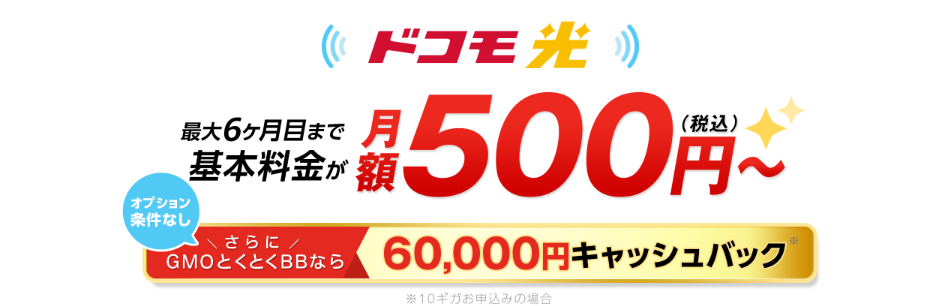 ドコモ光（GMOとくとくBB）のキャンペーンページ